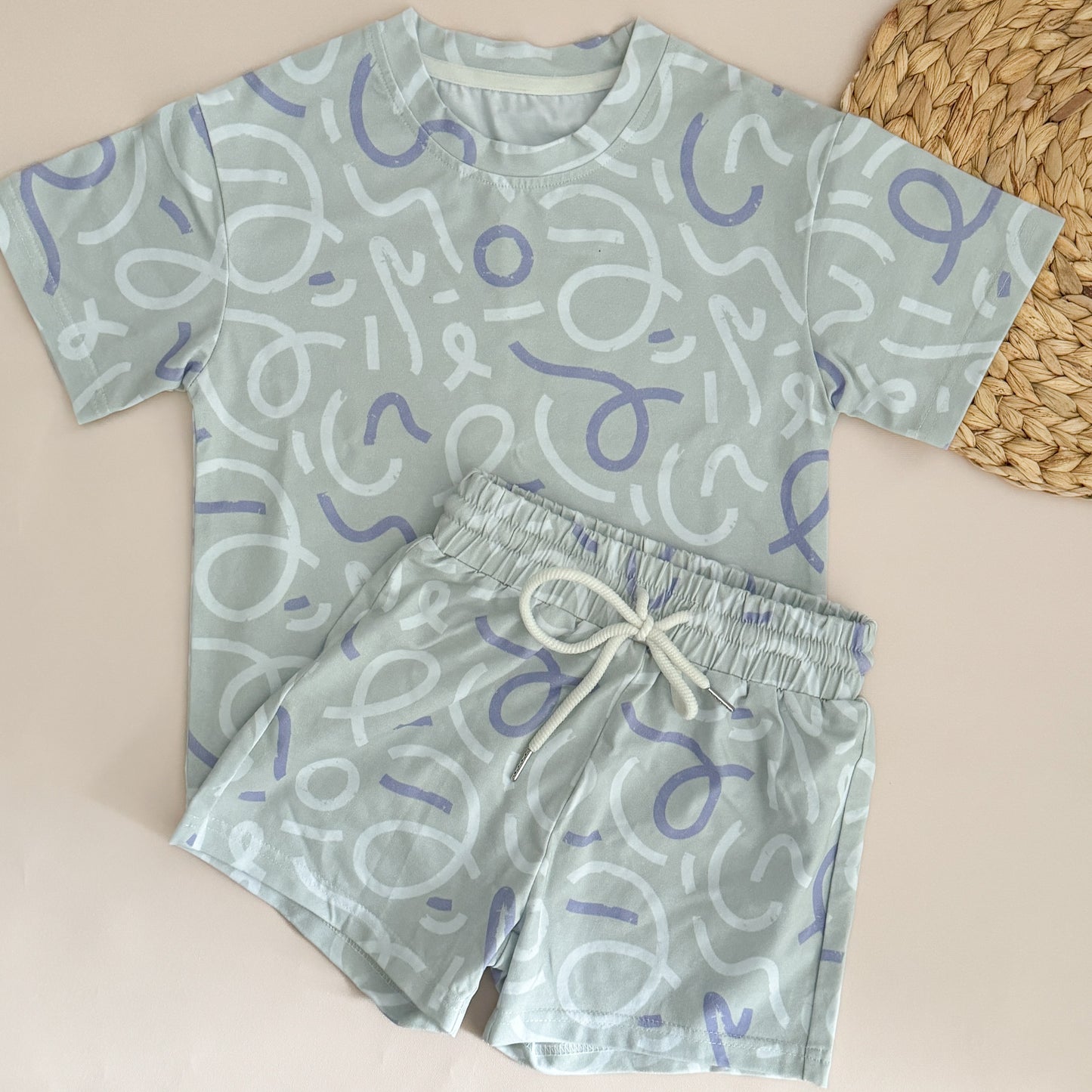 SAMPLE 3-4 | Grey & Purple Printed Shorts Set